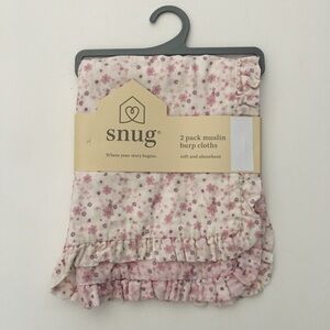 NEW Burp Cloths Muslin Cotton 2 pack Pink Floral Ruffle Edge | Snug